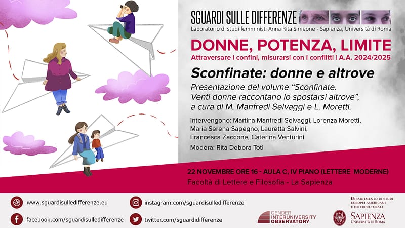 Locandina incontro Sconfinate: donne e altrove. Elaborazione grafica di Celeste Aresu